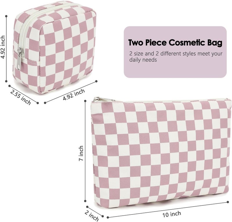 Fammart Checkered Makeup Bag, Travel Cosmetic Bag Organizer Toiletry Bag Make Up Bags with Zipper & Compartments for Women Girls, 2PCS - Image 4